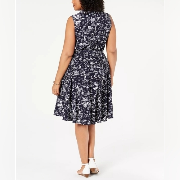 CHARTER CLUB SIZE 10 PETITE NAVY BLUE SCENIC BEACH VACATION SUMMER DRESS - Picture 3 of 16